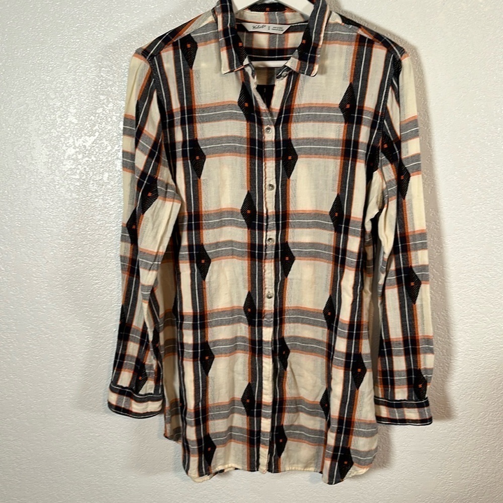 Woolrich Plaid Diamond Embroidered Button Down Shirt Size Medium